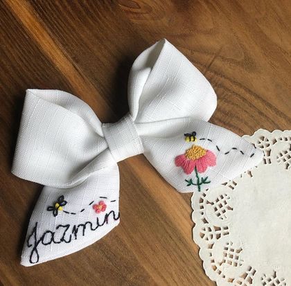 Hair clips embroidered personalised 